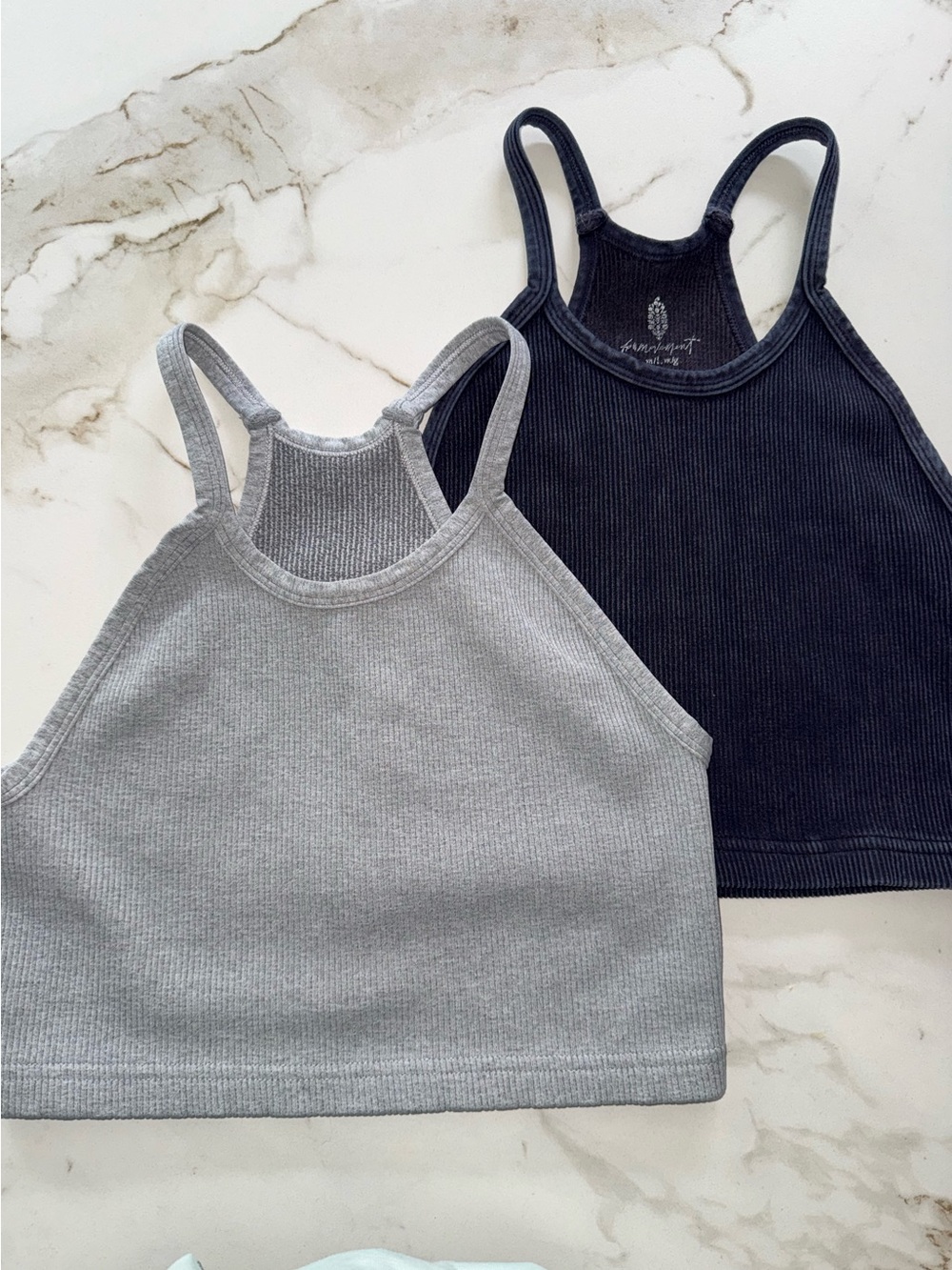 Free People Ribbed Double Tank Tops - Charcoal & Slate- M/L - Picture 2 of 3